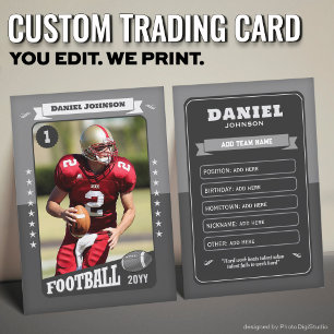 Custom Football Trading Card, Grey Retro Player Calling Card