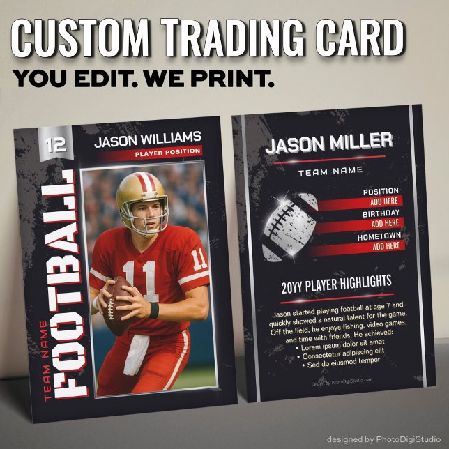 Custom Football Trading Card, Red Player Card (Custom Football Trading Card, Red Power Player Card)