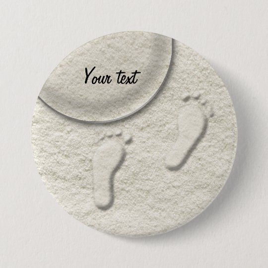 Custom footprint/footprints on sandy beach design 7.5 cm round badge