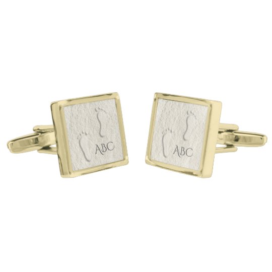 Custom footprint/footprints on sandy beach design gold finish cufflinks