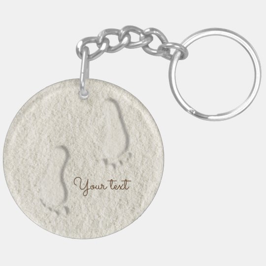 Custom footprint/footprints on sandy beach design key ring