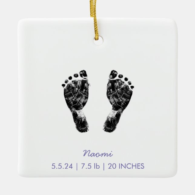 Custom Footprint  | Upload Your Baby Footprint To Ceramic Ornament (Front)