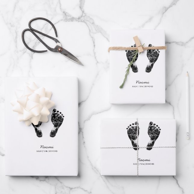 Custom Footprint  | Upload Your Baby Footprint To  Wrapping Paper Sheet (Front)
