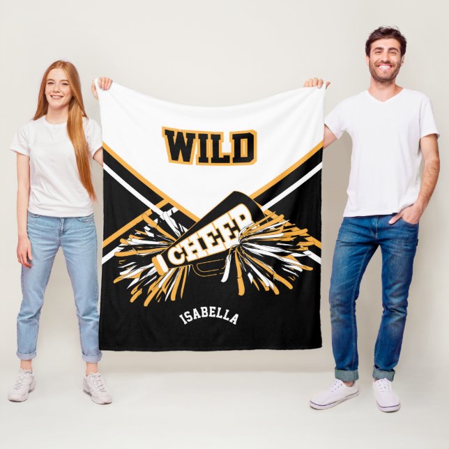 Custom -For a 📣 Cheerleader - White, Gold & Black Fleece Blanket (In Situ)