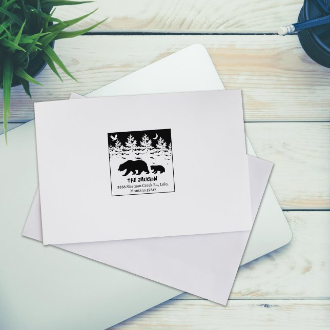 Custom Forest Bear Family Return Address   Rubber Stamp (Creator Uploaded)