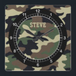 Custom Forest Camo Wall Clock<br><div class="desc">With a customisable name and easy to read dial,  this forest camo clock makes a great gift idea.</div>