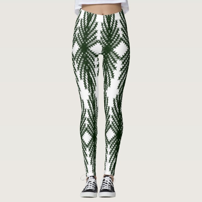 Custom Forest Green Pine Tree Abstract Pattern Leggings (Front)