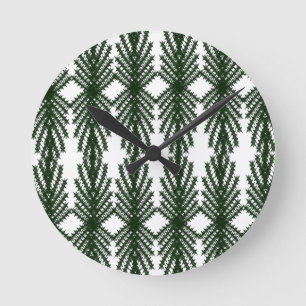 Custom Forest Green Pine Tree Abstract Pattern Round Clock