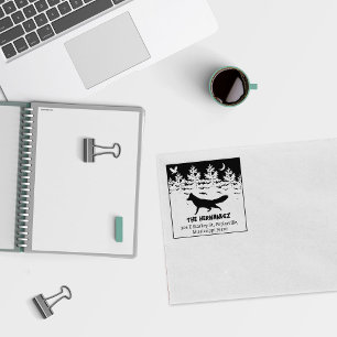 Custom Forest Wolf Family Return Address   Rubber Stamp