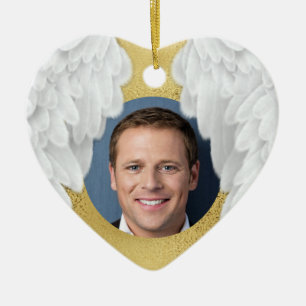Custom Forever Angel Wings Photo Memorial Ceramic Ornament