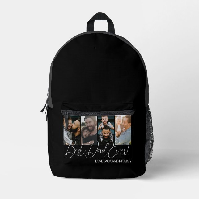 Custom Four Photo Collage Best Dad Ever Printed Backpack (Front)