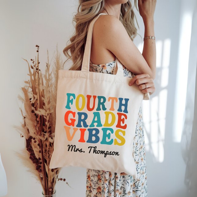 Custom Fourth Grade Teacher Bag, Back to School Tote Bag (teacher tote bag, retro teacher gift, teacher appreciation gift, custom teacher bag, fourth grade)