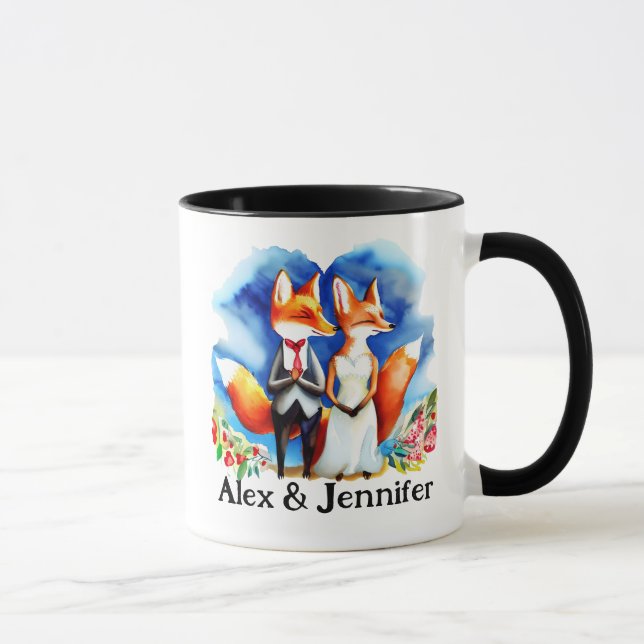 Custom Fox Couple Names Personalised Mug (Right)