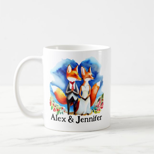 Custom Fox Couple Names Personalized Coffee Mug (Left)