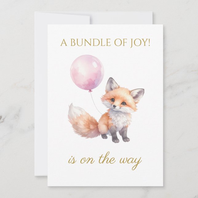 Custom Fox holding balloons Invitation (Front)
