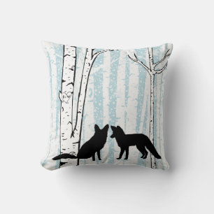 Custom Foxes, Buck, Doe, Birch Trees Throw Pillow