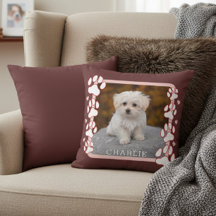 Custom Framed Pet Photo and Name Throw Pillow