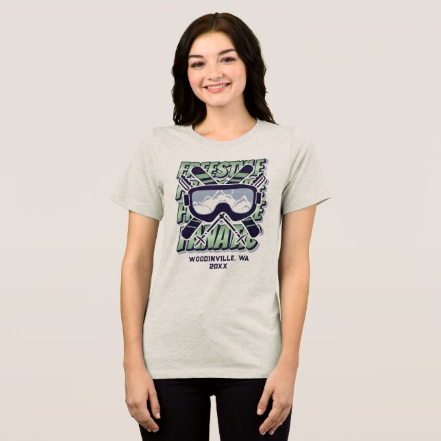 Custom Freestyle Skiing Location Date Name Tri-Blend Shirt (Front Full)