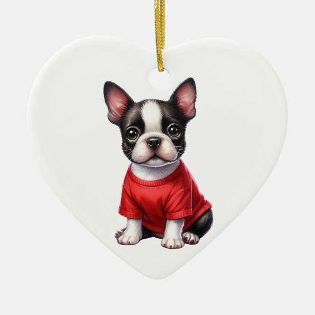 Custom French Bulldog Dog Valentine Ceramic Ornament (Front)
