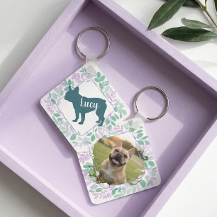 Custom French Bulldog Name & Photo Pastel Wreath Key Ring