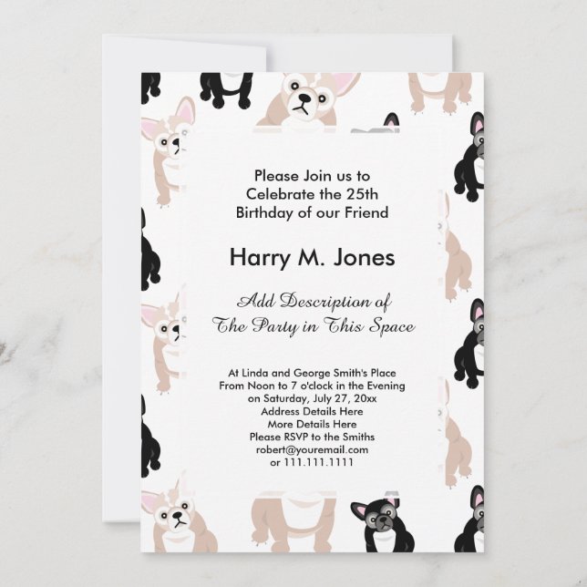 Custom French Bulldog Pattern Invitation (Back)