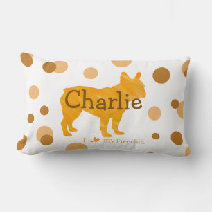 Custom French Bulldog Photo and Name Polka Dot Lumbar Cushion