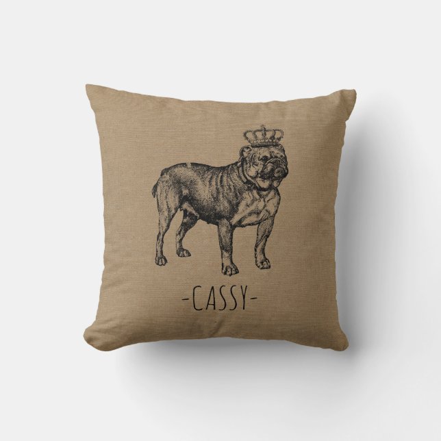 Custom French bulldog pug name dog burlap Cushion (Front)