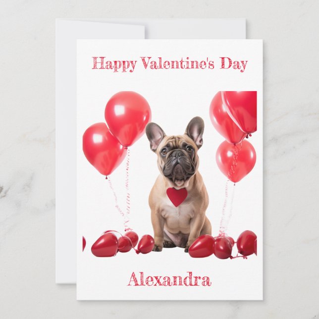 Custom French Bulldog Red Heart Collar Valentine Holiday Card (Front)