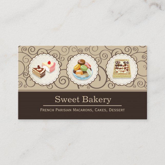 Custom French Parisian Macarons Chocolate Store Business Card (Front)