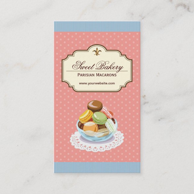 Custom French Parisian Macarons Dessert Store Business Card (Front)