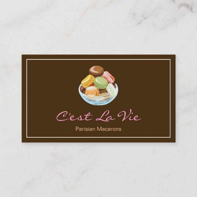 Custom French Parisian Macarons Dessert Store Business Card (Front)