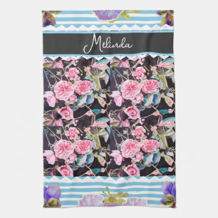 Custom French Pastel Pink Blue Rose Roses Painting Tea Towel