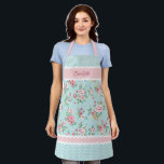 Custom French Pastel Teal Blue Blush Pink Roses Apron<br><div class="desc">Pretty cute romantic sweet blush pink roses floral design on white swiss polka dots pattern on a soft pastel mint green background With room to personalize or customize with a name or short text of your choice. Unique, pretty, decorative, fashionable and trendy birthday or Christmas gift for your loved ones,...</div>