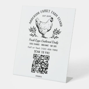 Custom Fresh Eggs Family Farm Stand QR Code Pedestal Sign