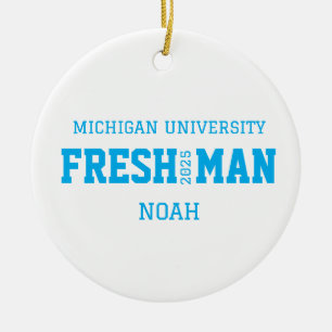 Custom Freshman Christmas First Year at college Ceramic Ornament