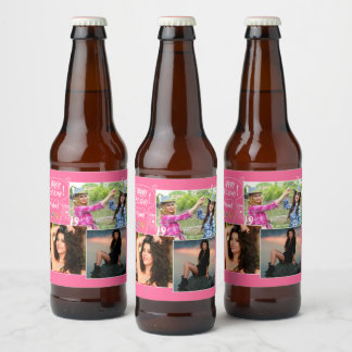 Custom Friend Happy Birthday Photo Collage  Beer Bottle Label