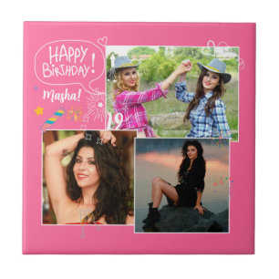 Custom Friend Happy Birthday Photo Collage  Ceramic Tile
