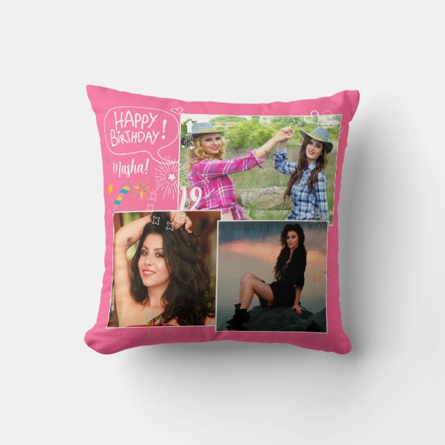 Custom Friend Happy Birthday Photo Collage  Cushion (Front)