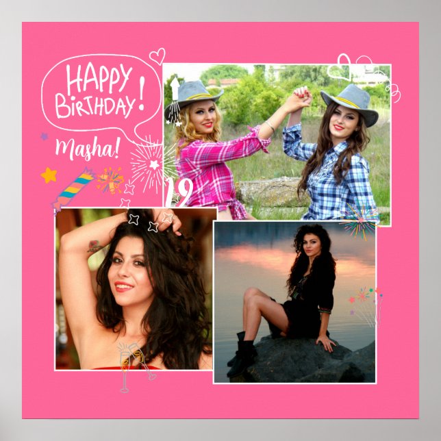 Custom Friend Happy Birthday Photo Collage  Poster (Front)