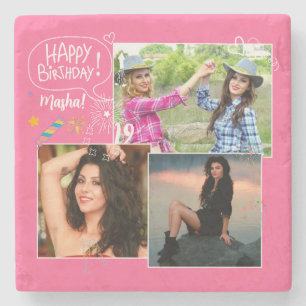 Custom Friend Happy Birthday Photo Collage Stone Coaster