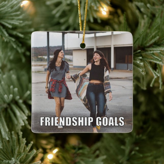 Custom Friends Photo Funny Friendship Goals Meme Ceramic Ornament (Tree)