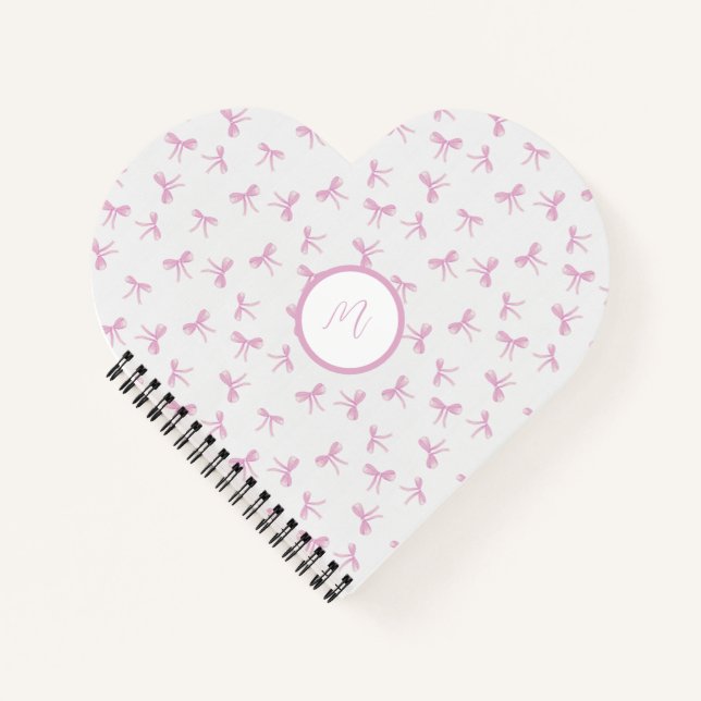 Custom Frilly Coquette Pink watercolor Bow heart Notebook (Front)