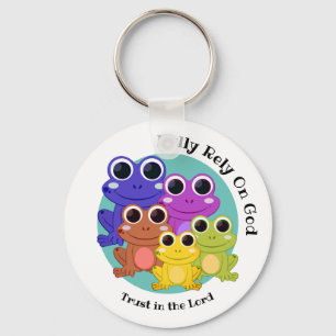 Custom Frog FULLY RELY ON GOD Christian Key Ring