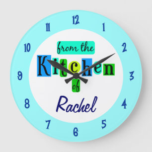 Custom From the Kitchen Of Blue Green Colours Large Clock