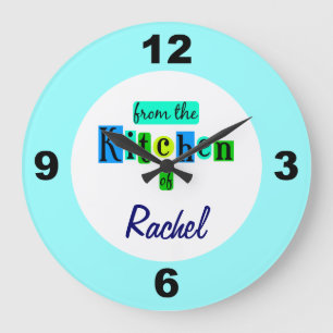 Custom From the Kitchen Of Blue Green Colours Large Clock