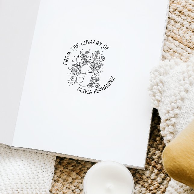 Custom From the Library Of, Botanical Fox Book Rubber Stamp (Creator Uploaded)