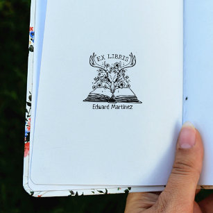 Custom From the Library Of, Deer Skull Book Rubber Stamp
