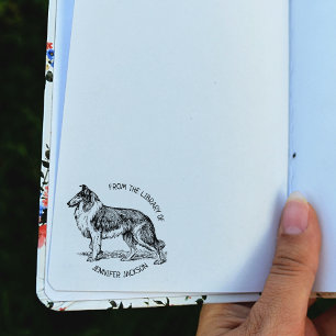 Custom From the Library Of, Dog Collie Book Rubber Stamp
