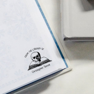 Custom From the Library Of, Gothic Skull Book Rubber Stamp