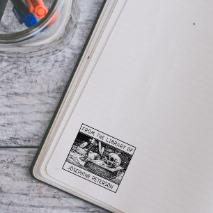 Custom From the Library Of, Gothic Skull Book Rubber Stamp